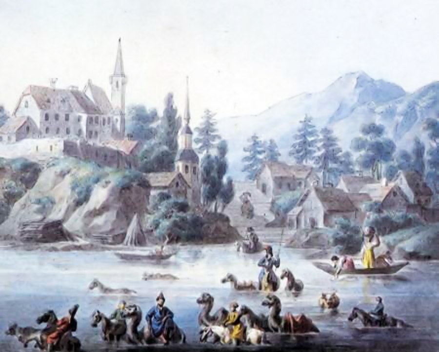 Художник оставил на картине загадки о Петропавловске — горы, всадник-собака и европейские дома