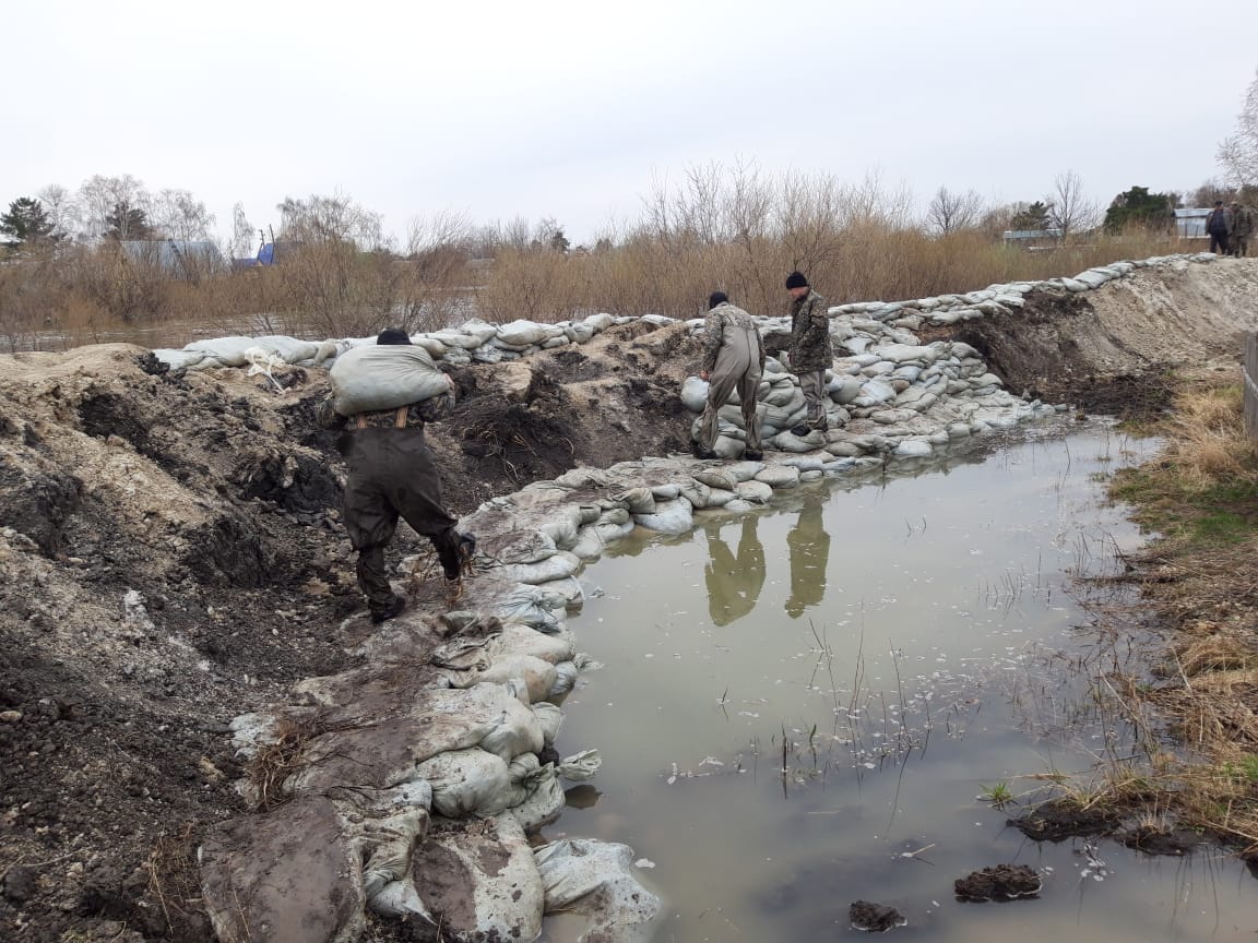 На севере Казахстана военнослужащие защищают посёлок от паводка